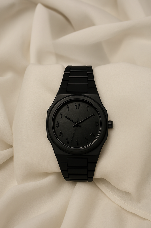 BLACK AURA WATCH IN FIBER WITH A DURABLE LOCK. A QUARTZ MOVEMENT FOR ACCURATE TIMEKEEPING.